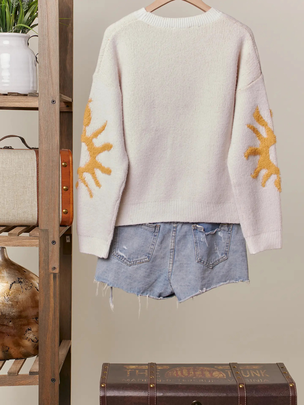 MT-40635 | Mello Bold Yellow Sun Patch Cozy Knit Sweater | Various Sizes S-L - Picture 2 of 4